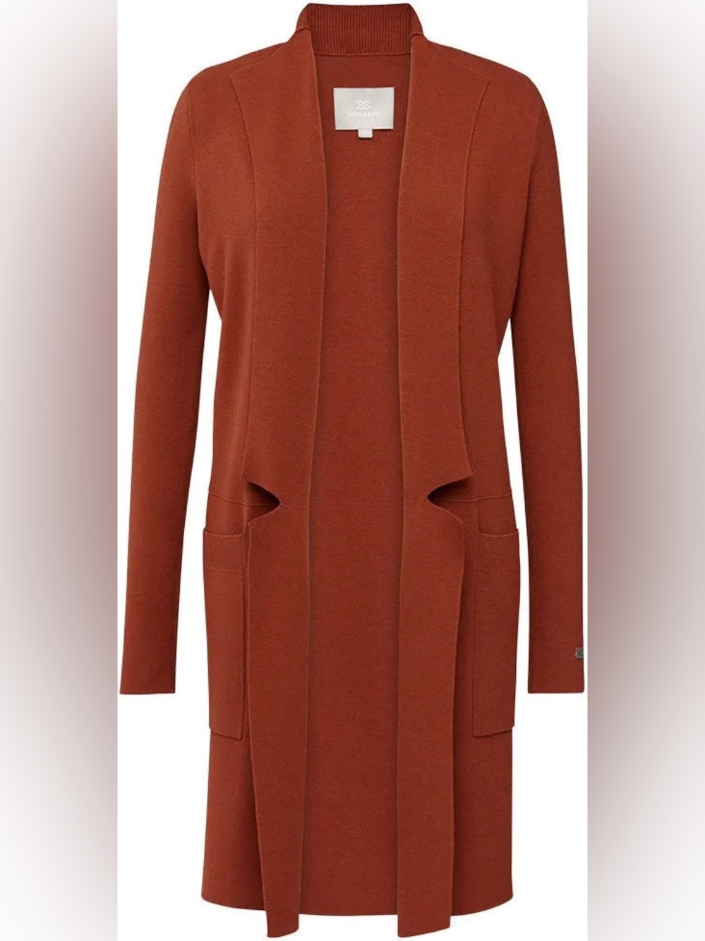 Soia & Kyo Benela Knit Coatigan Cardigan Slit Lapel Copper Brown Pockets Sz L